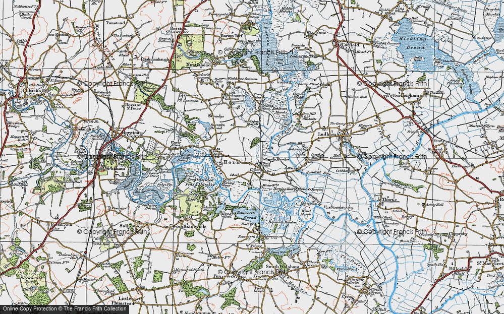 Old Map of Historic Map covering Bure Marshes in 1922