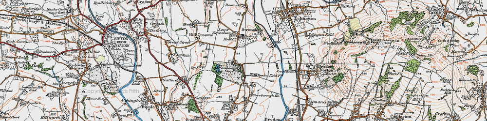 Old map of Upper Strensham in 1919