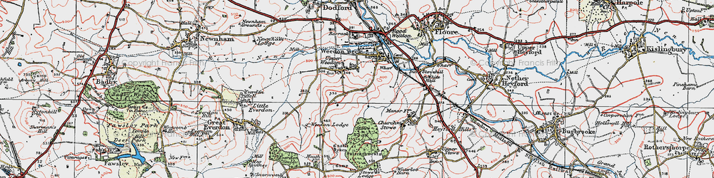 Old map of Upper Weedon in 1919