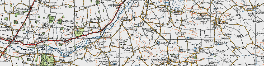 Old map of Upper Weybread in 1921
