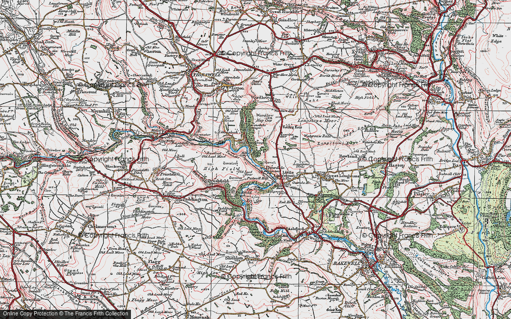 Old Map of Historic Map covering Monsal Dale in 1923