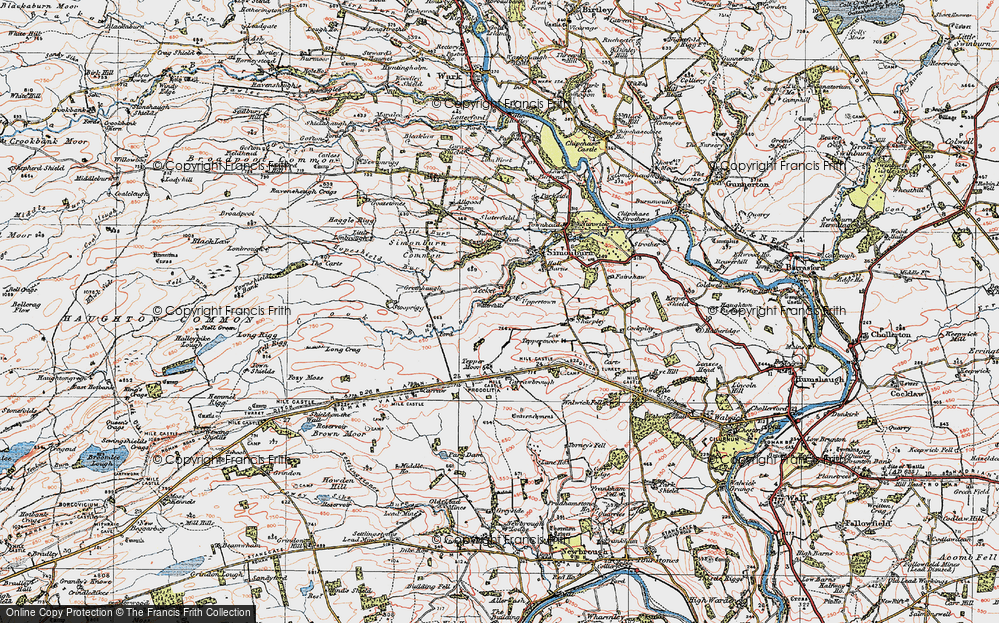 Old Map of Historic Map covering Brocolitia (Roman Fort) in 1925