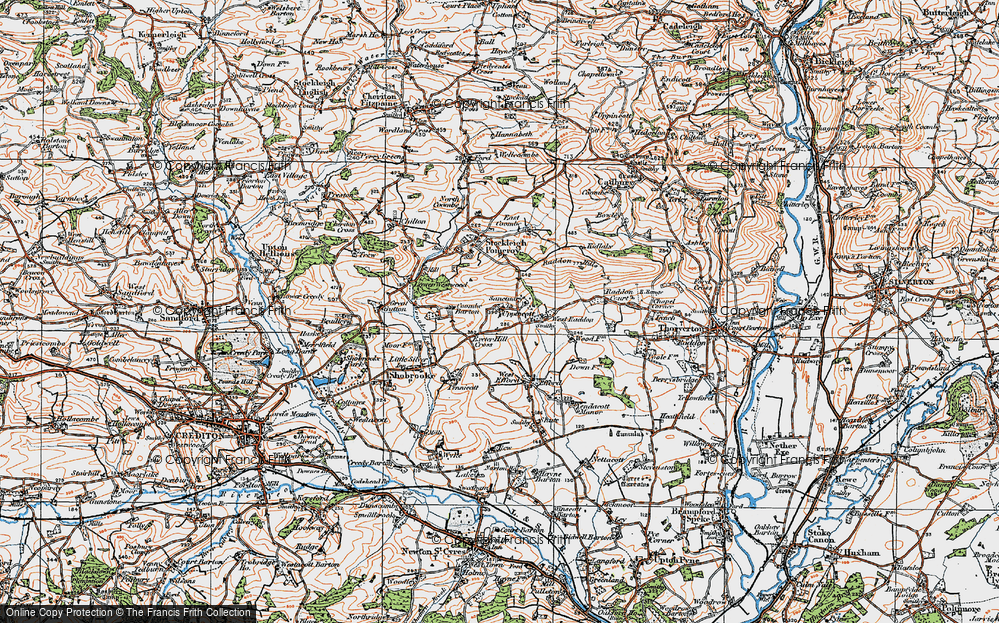 Old Map of Historic Map covering West Raddon in 1919