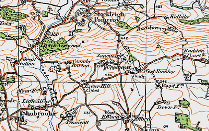 Old map of West Raddon in 1919