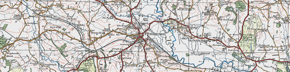 Old map of Uttoxeter in 1921