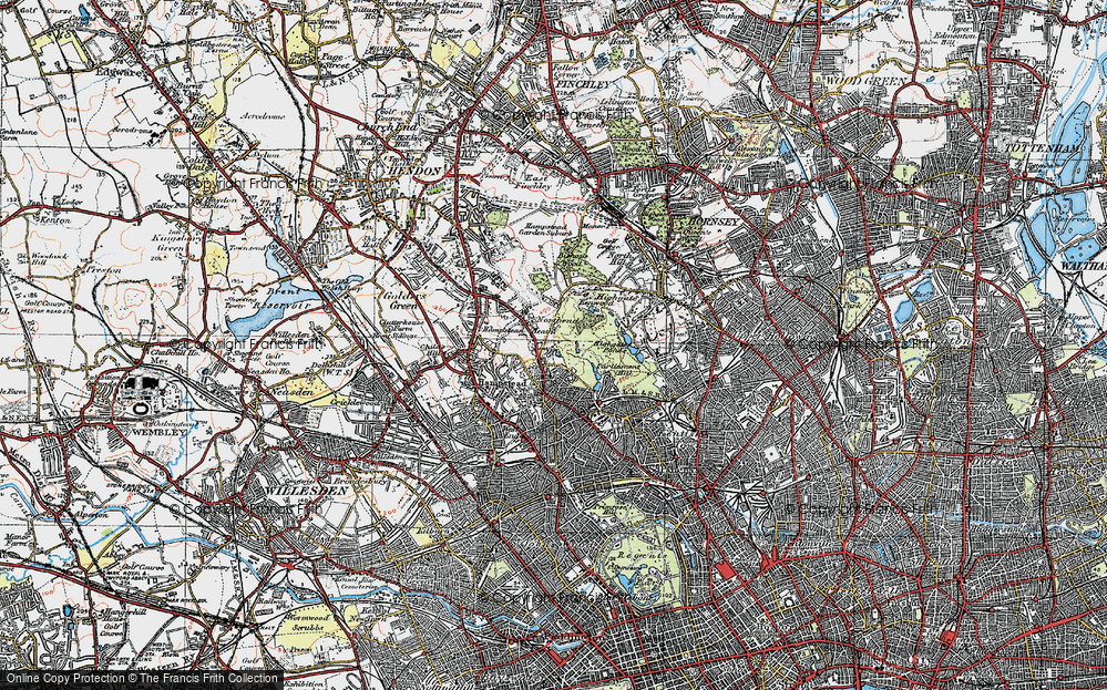 Old Map of Historic Map covering Hampstead Heath in 1920