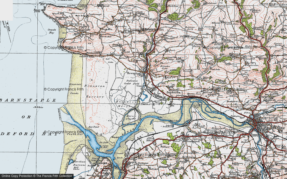 Old Map of Historic Map covering Braunton Great Field in 1919
