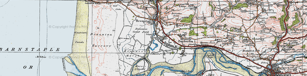 Old map of Braunton Marsh in 1919