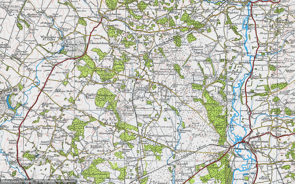 Old Map of Historic Map covering Boveridge Heath in 1919