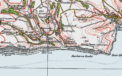 Old map of Branscombe Mouth in 1919