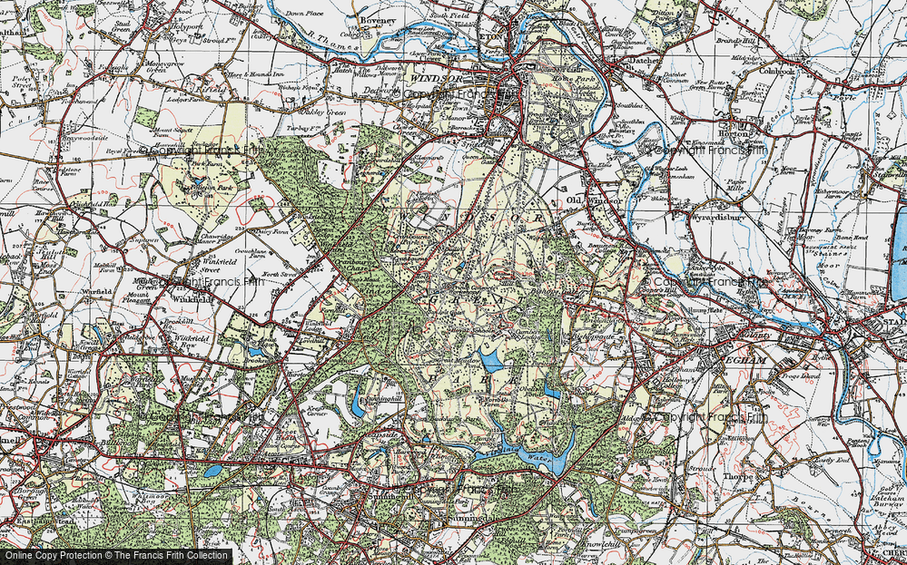 Old Map of Historic Map covering Windsor Great Park in 1920