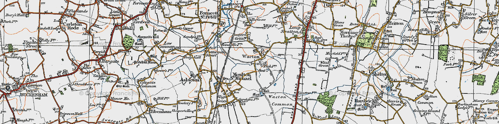 Old map of Wacton in 1921