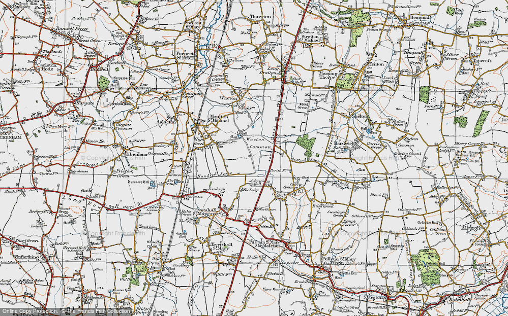 Old Map of Historic Map covering Wacton Common in 1921