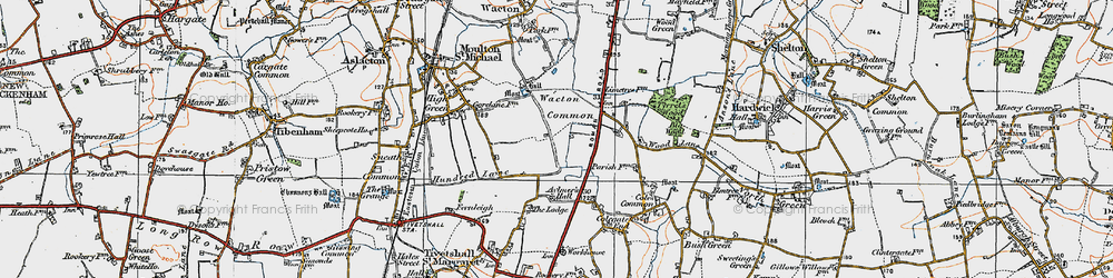Old map of Wacton Common in 1921