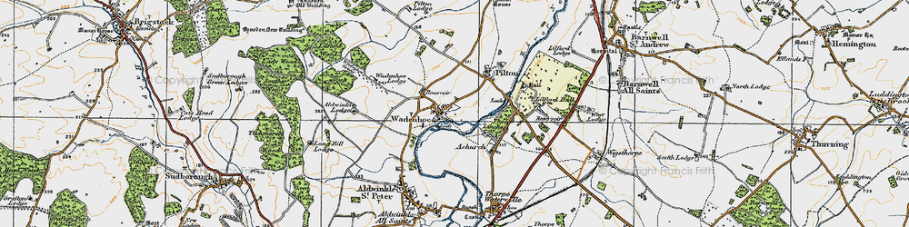 Old map of Wadenhoe in 1920
