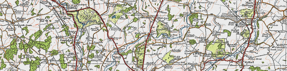 Old map of Wadesmill in 1919