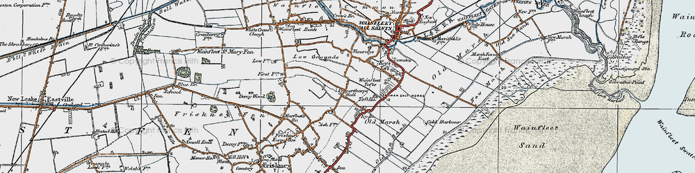 Old map of Wainfleet Tofts in 1923