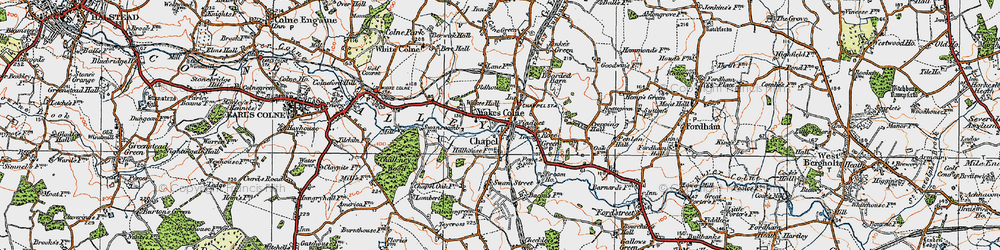 Old map of Wakes Colne in 1921