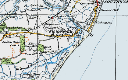 Old map of Walberswick in 1921