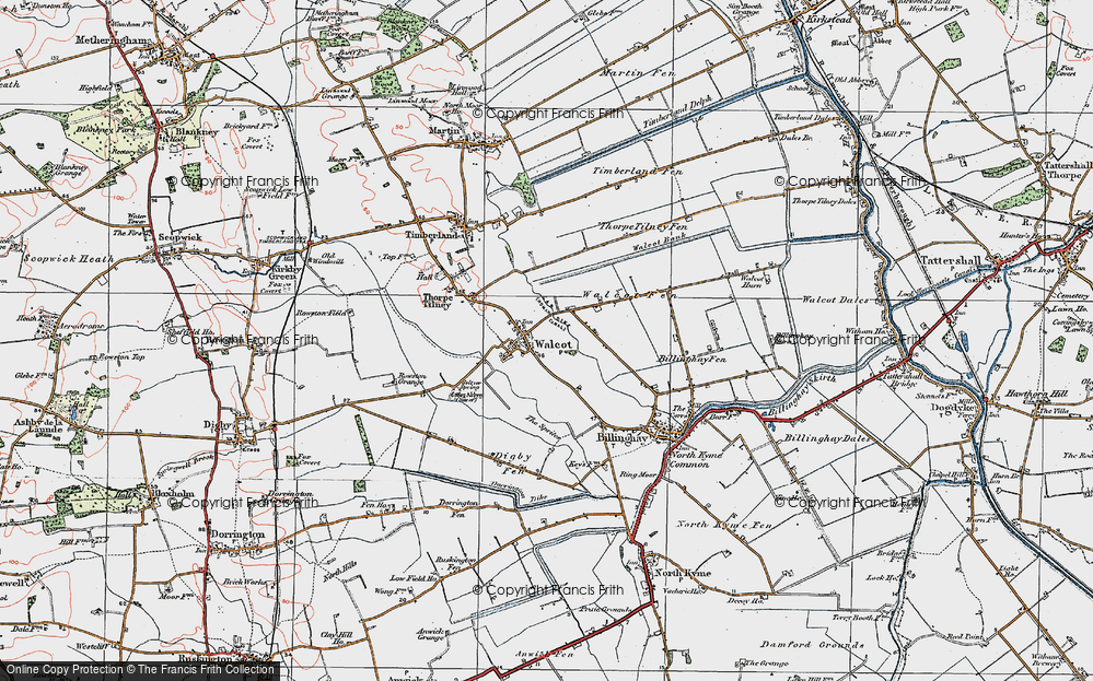 Old Map of Historic Map covering Billinghay Fen in 1923
