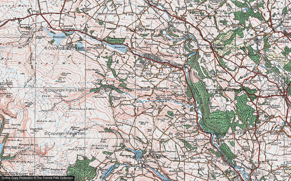 Old Map of Historic Map covering Broomhead Reservoir in 1924