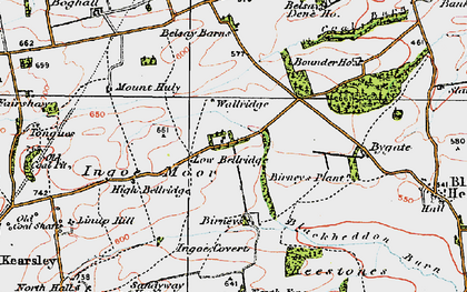 Old map of Belsay Dene Ho in 1925