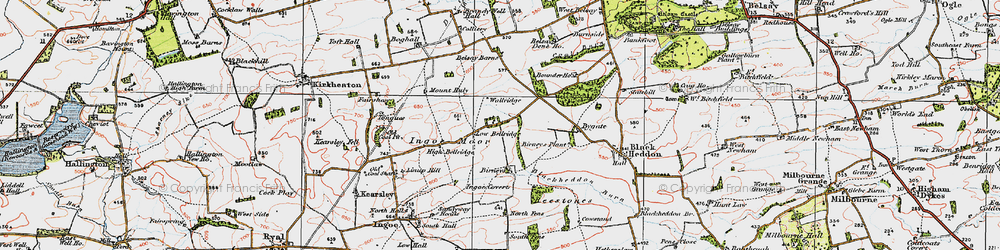 Old map of Belsay Dene Ho in 1925