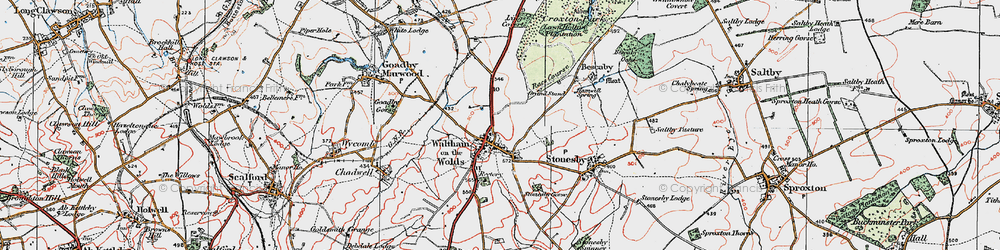 Old map of Waltham on the Wolds in 1921