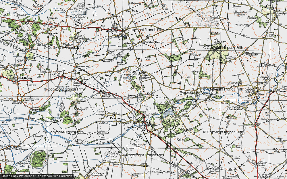 Old Map of Historic Map covering Bradmoor Plantn in 1921