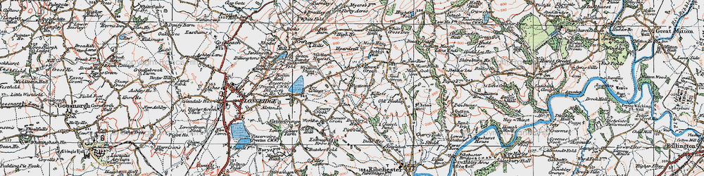 Old map of Ward Green Cross in 1924
