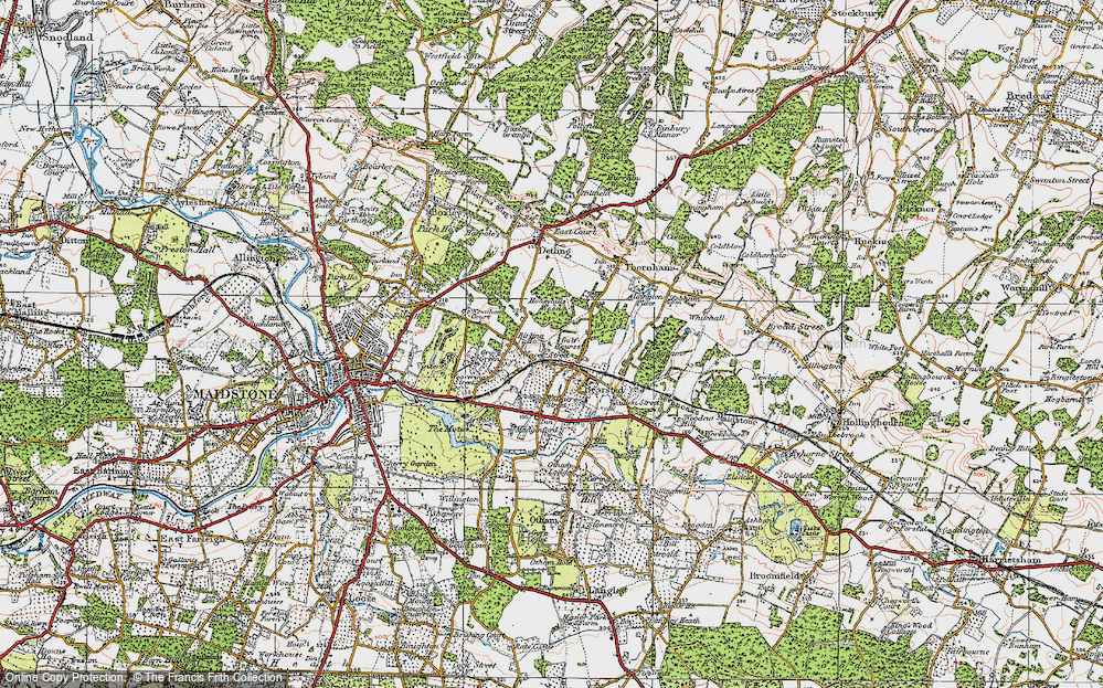 Old Map of Historic Map covering Birling Ho in 1921