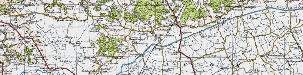 Old map of Warehorne in 1921