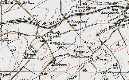 Old map of Wark Common in 1926