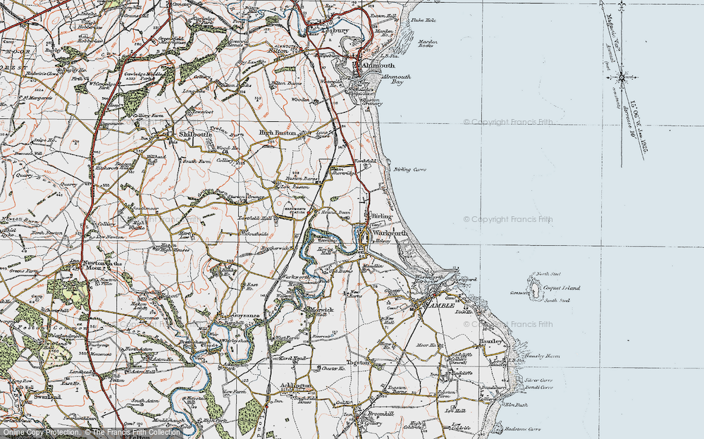 Old Map of Historic Map covering Birling Carrs in 1925