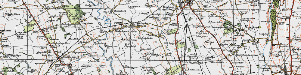 Old map of Warlaby in 1925