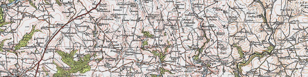 Old map of Carburrow Tor in 1919