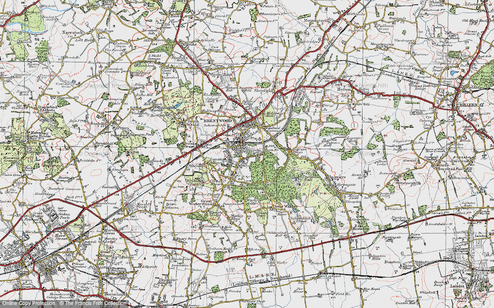 Old Map of Historic Map covering Barrack Wood in 1920