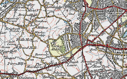 Old map of Warley Woods in 1921