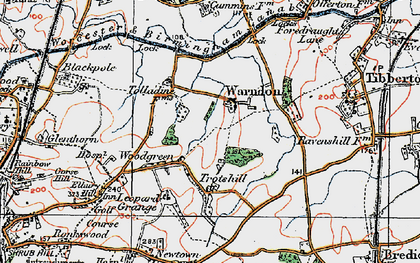 Old map of Warndon in 1920