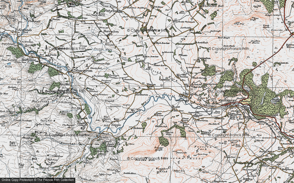 Old Map of Historic Map covering Wreighill Pike in 1925