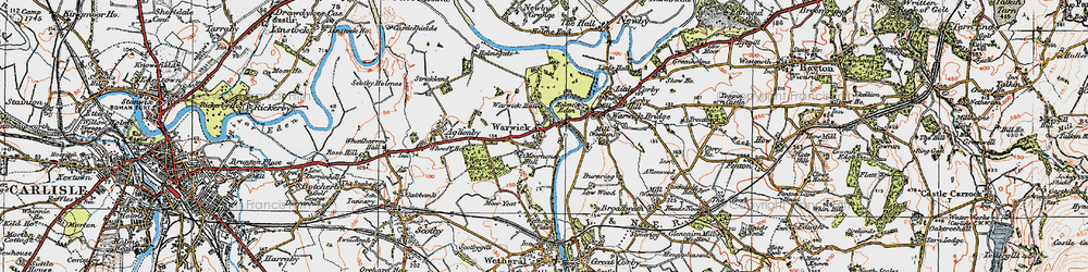 Old map of Warwick-on-Eden in 1925