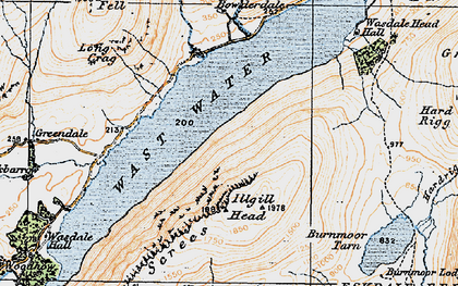 Old map of Wast Water in 1925