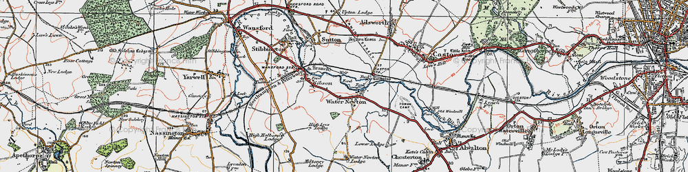 Old map of Water Newton in 1922