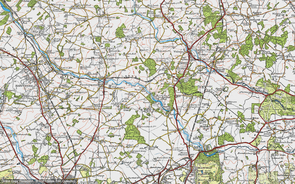 Old Map of Historic Map covering Ayot Greenway in 1920