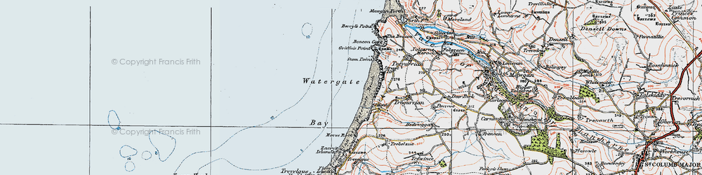 Old map of Watergate Bay in 1919