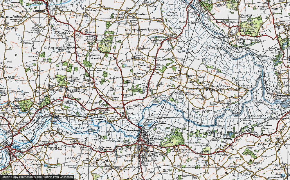 Old Map of Historic Map covering Alder Carrs in 1921