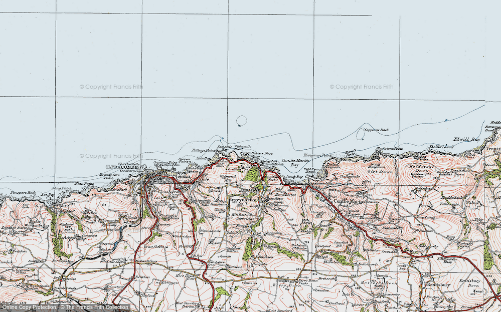 Old Map of Historic Map covering Burrow Nose in 1919