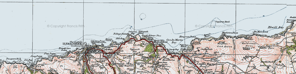 Old map of Watermouth in 1919