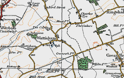 Old map of Wattisham Airfield in 1921