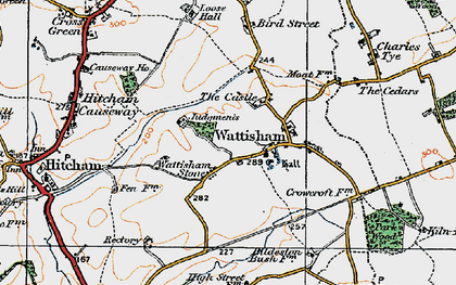Old map of Wattisham Stone in 1921